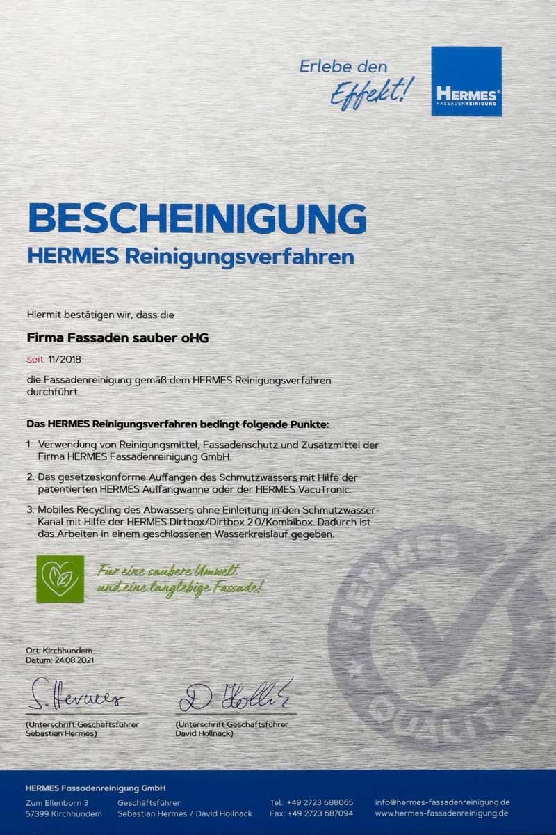 Bescheinigung Hermes Reinigungsverfahren